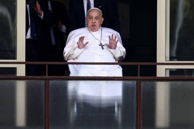 Pope Francis' first public appearance in five weeks on the day of his discharge from Gemelli Hospital, in Rome