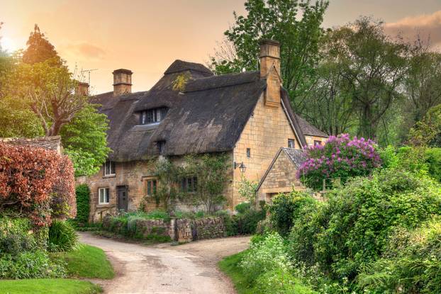 Cotswold cottage at sunset