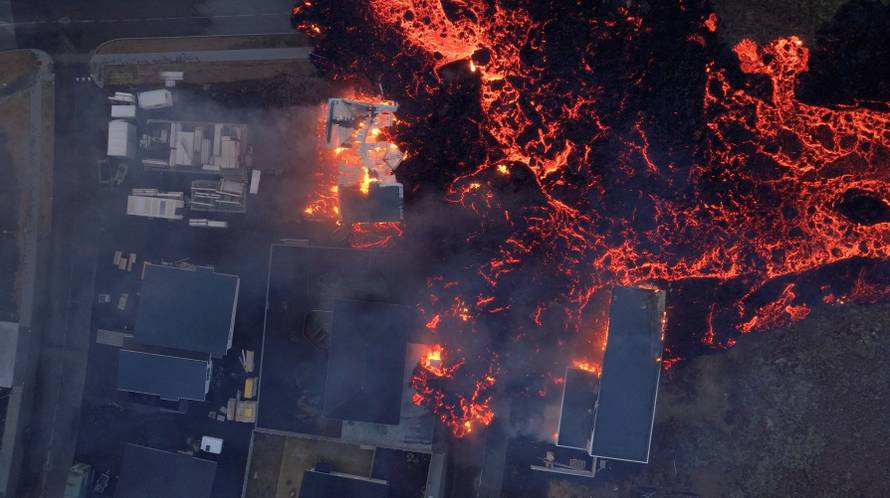 Lava flows from a volcano in Grindavik