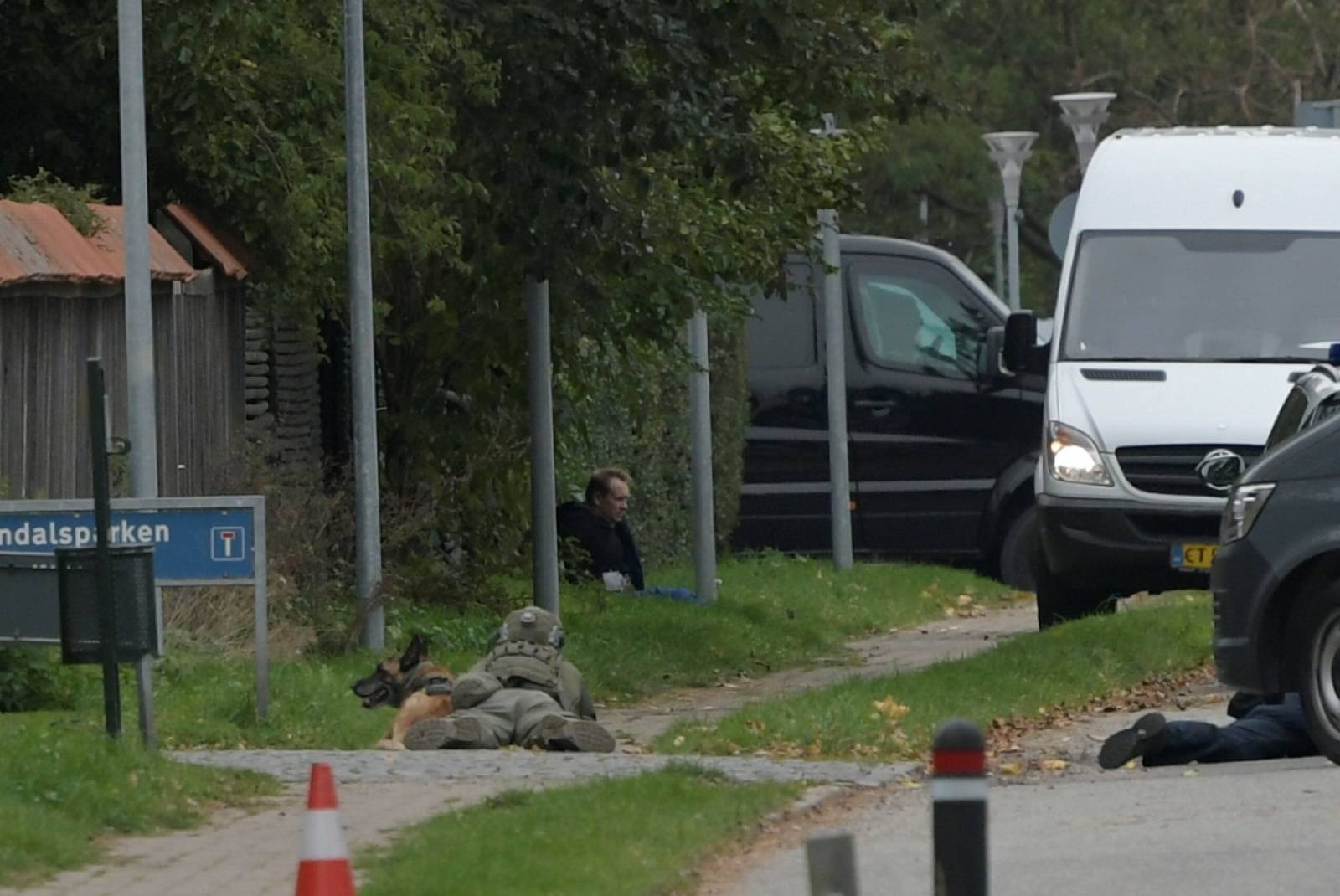 Peter Madsen, who was convicted of killing Swedish journalist Kim Wall in a self-built submarine in 2017, is surrounded by police during his prison escape attempt, in Albertslund