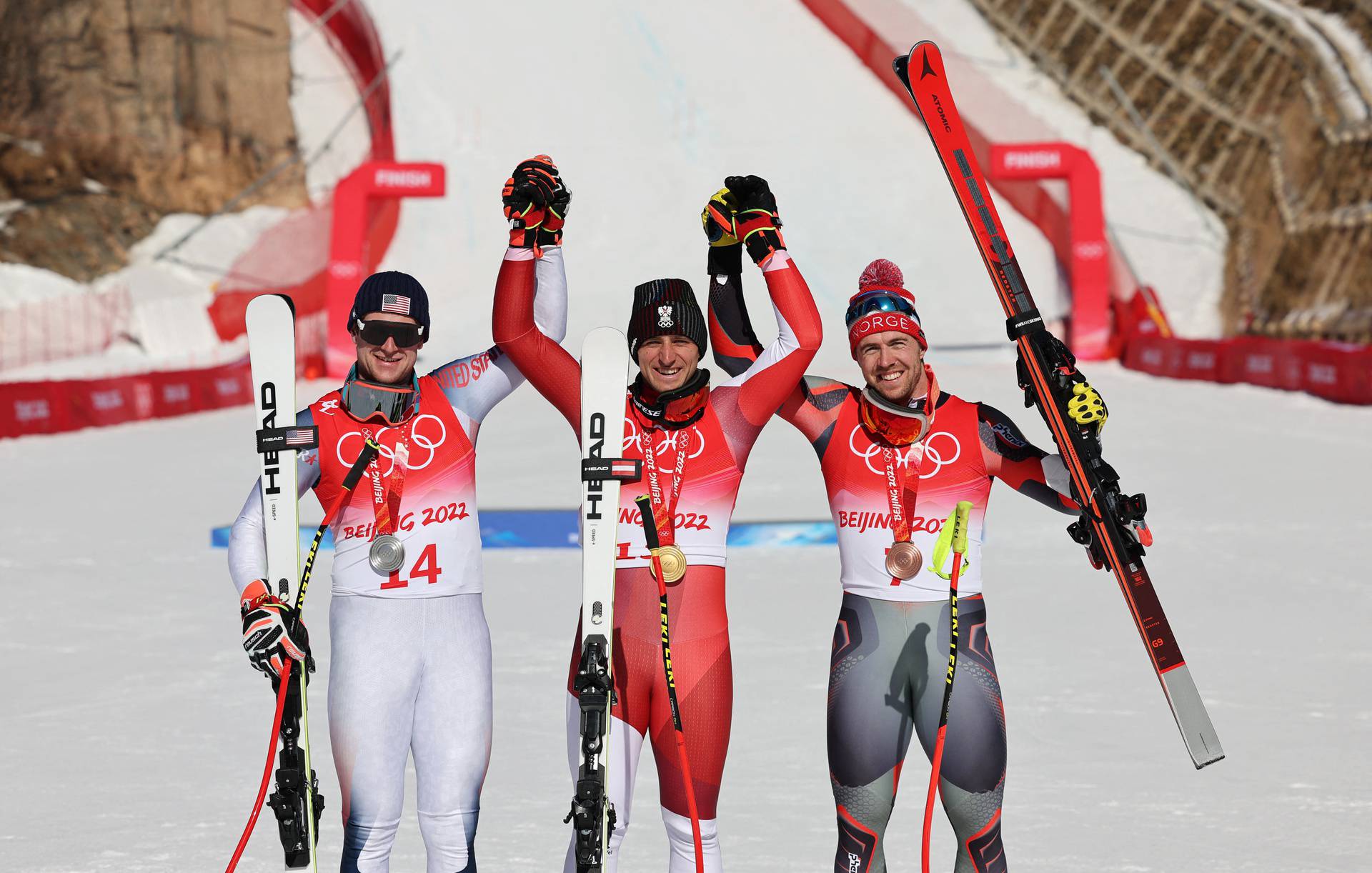 Victory Ceremony - Alpine Skiing - Men's Super-G