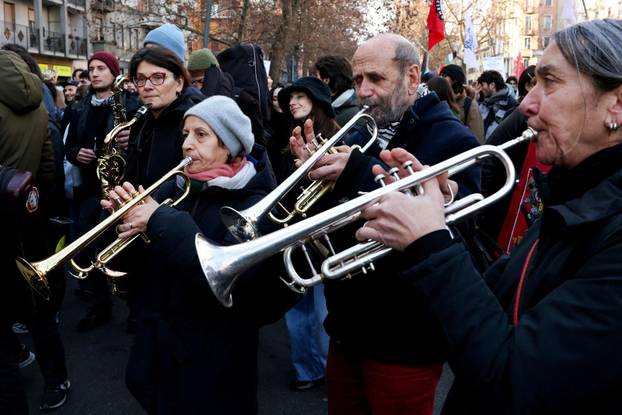Demonstrators protest the 2026 Winter Olympics in Milan