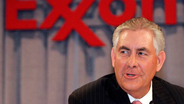 Chairman and chief executive officer Rex W. Tillerson speaks at a news conference following the annual shareholders' meeting of ExxonMobil in Dallas