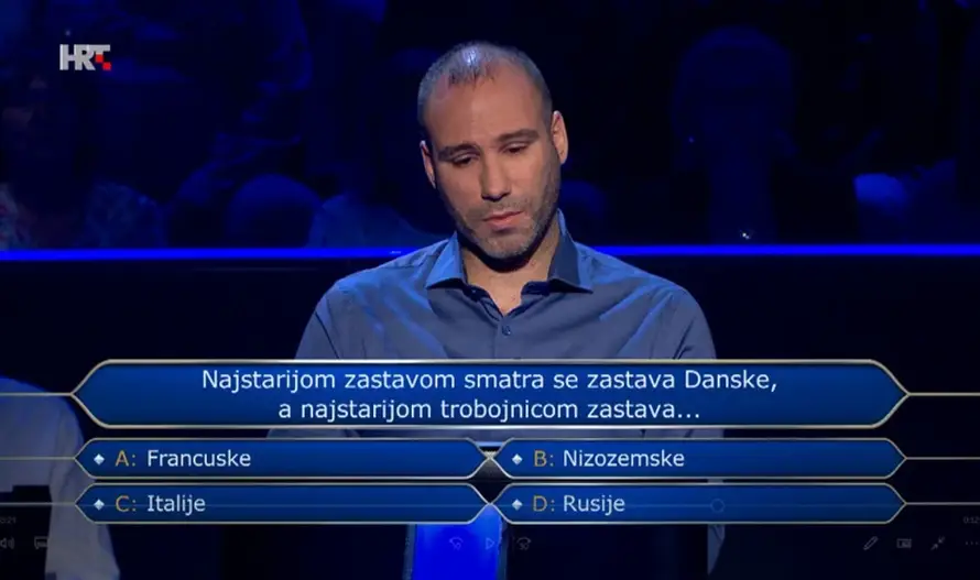 Marin u 'Milijunašu' zapeo je na pitanju za 64.000 kuna, znate li vi koja je najstarija trobojnica?