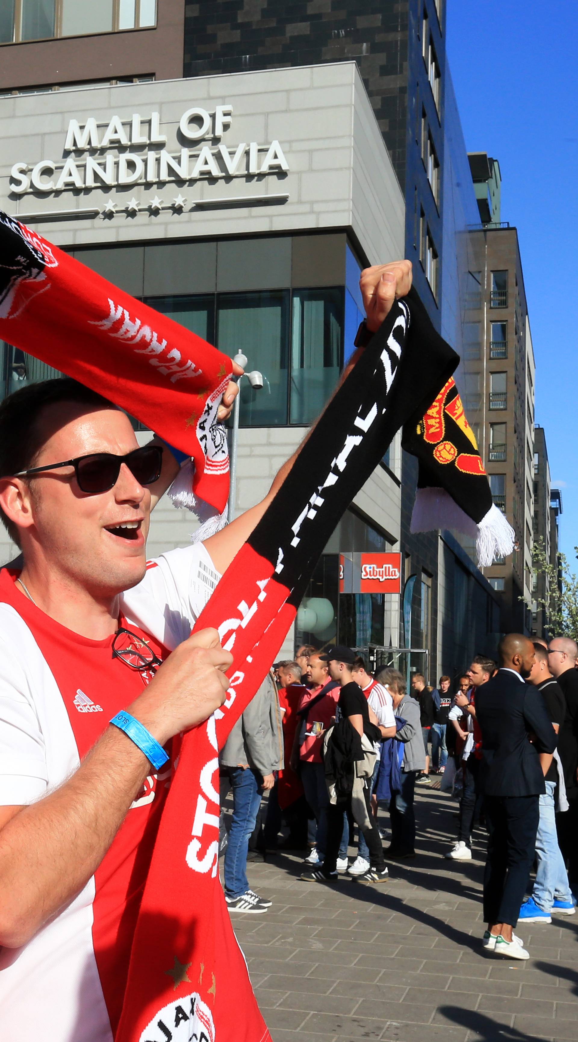 Ajax fans outside the stadium before the match