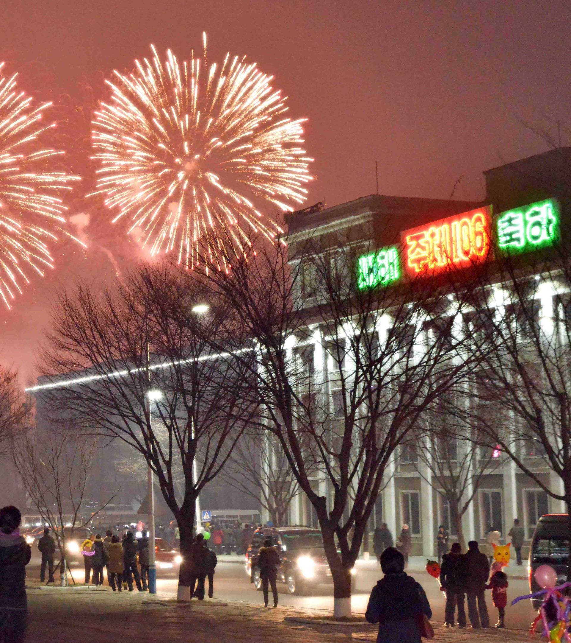 Fireworks are seen above Pyongyang, North Korea on New Year day