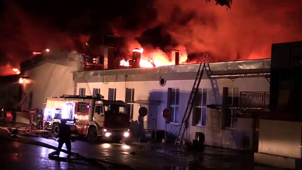 Still image shows warehouse on fire in Moscow