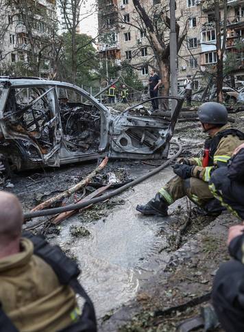 Aftermath of overnight Russian missile and drone strikes, in Kyiv