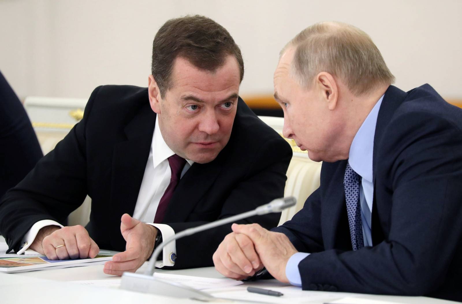 Russian President Putin and Prime Minister Medvedev attend a session of the State Council in Moscow