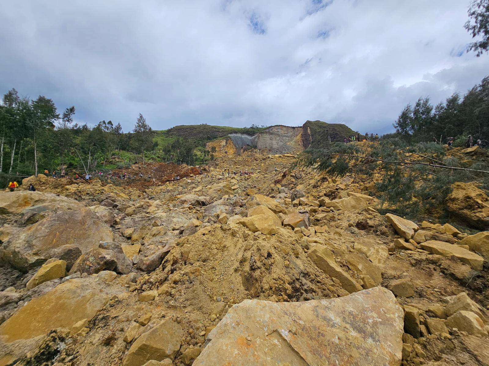 View of the damage after a landslide in Maip Mulitaka