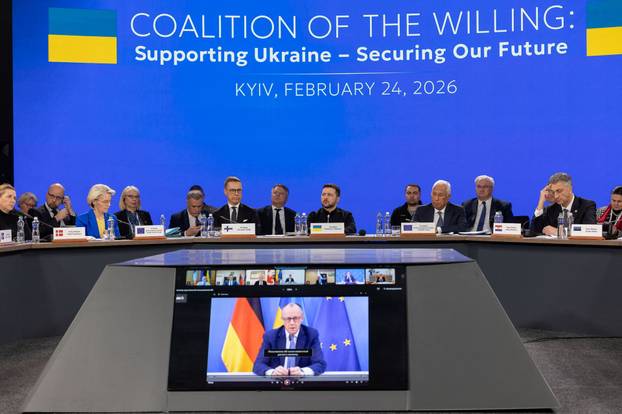 Ukrainian President Zelenskiy and EU leaders attend a meeting of 'Coalition of the Willing' in Kyiv