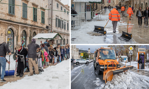 FOTO Zabijelio se Stradun! Tuča pretvorila dubrovačke ulice u ledene potoke, čiste lopatama