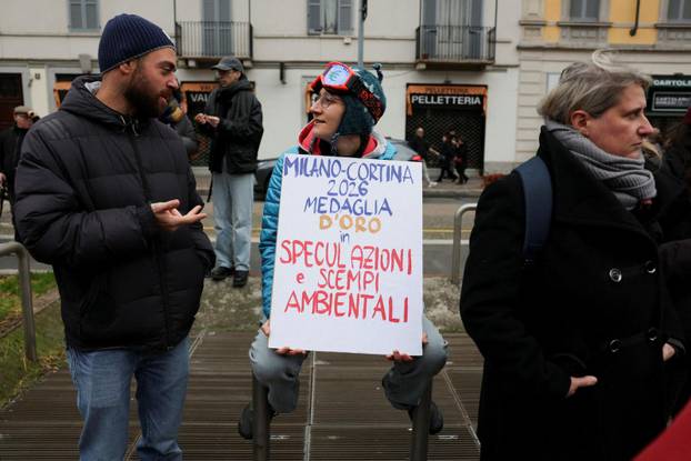 Demonstrators protest the 2026 Winter Olympics in Milan