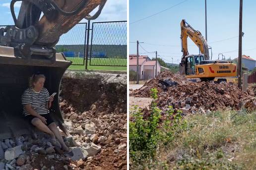 VIDEO Sjela u korpu bagera pa blokirala radove: 'Općina gradi tribine, a to je moja zemlja...'