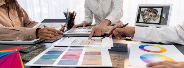 Group of interior designer team in meeting and discussing. Insight
