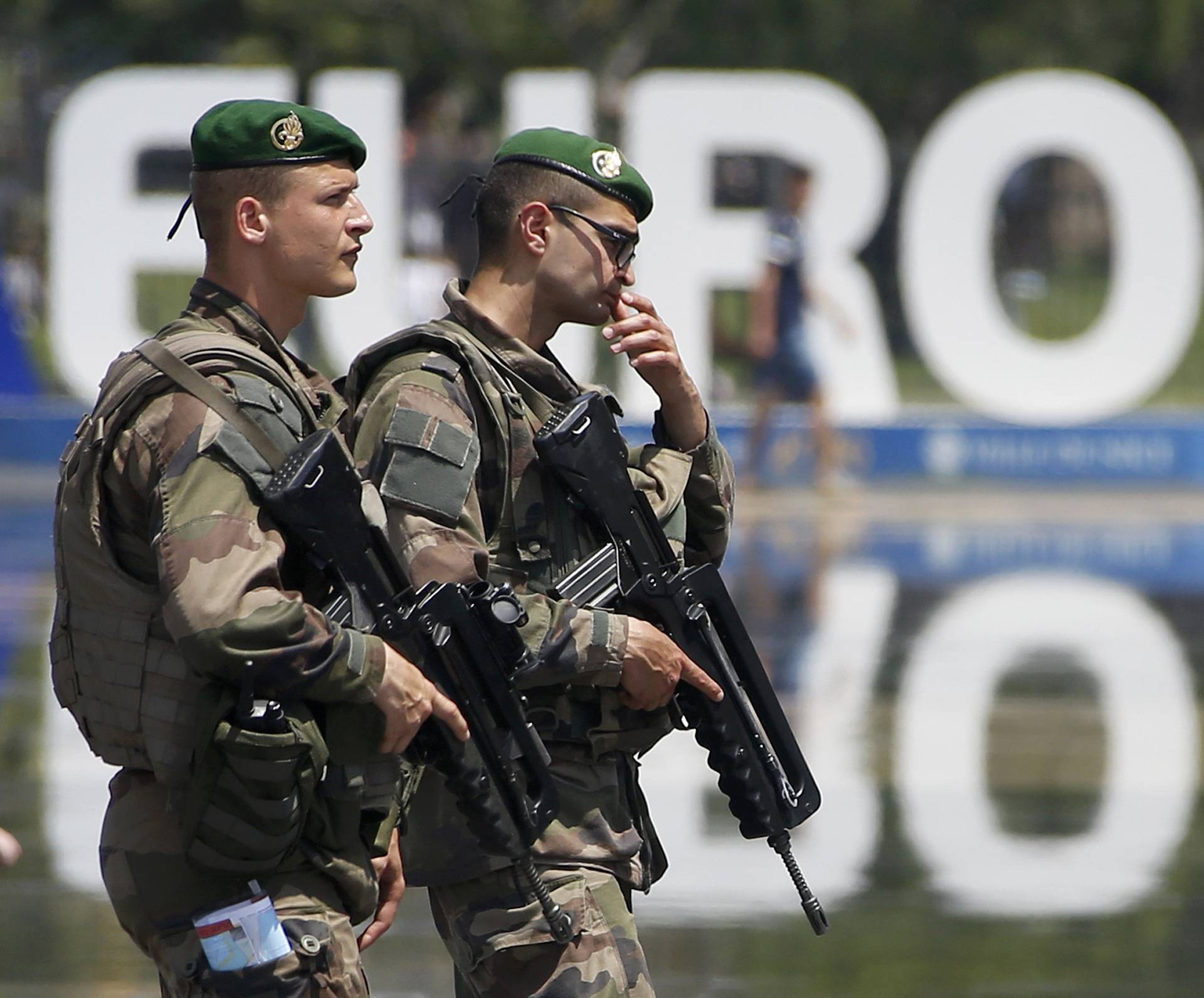 Soldiers patrol ahead of the UEFA 2016 European Championship in Nice