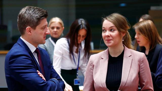 Croatia's Finance Minister Maric and Finnish counterpart Kulmuni attend an EU finance ministers meeting in Brussels