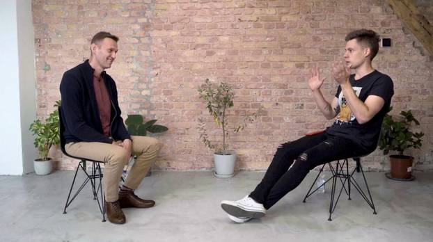 Russian opposition politician Navalny attends an interview with a prominent Russian YouTube blogger in Berlin