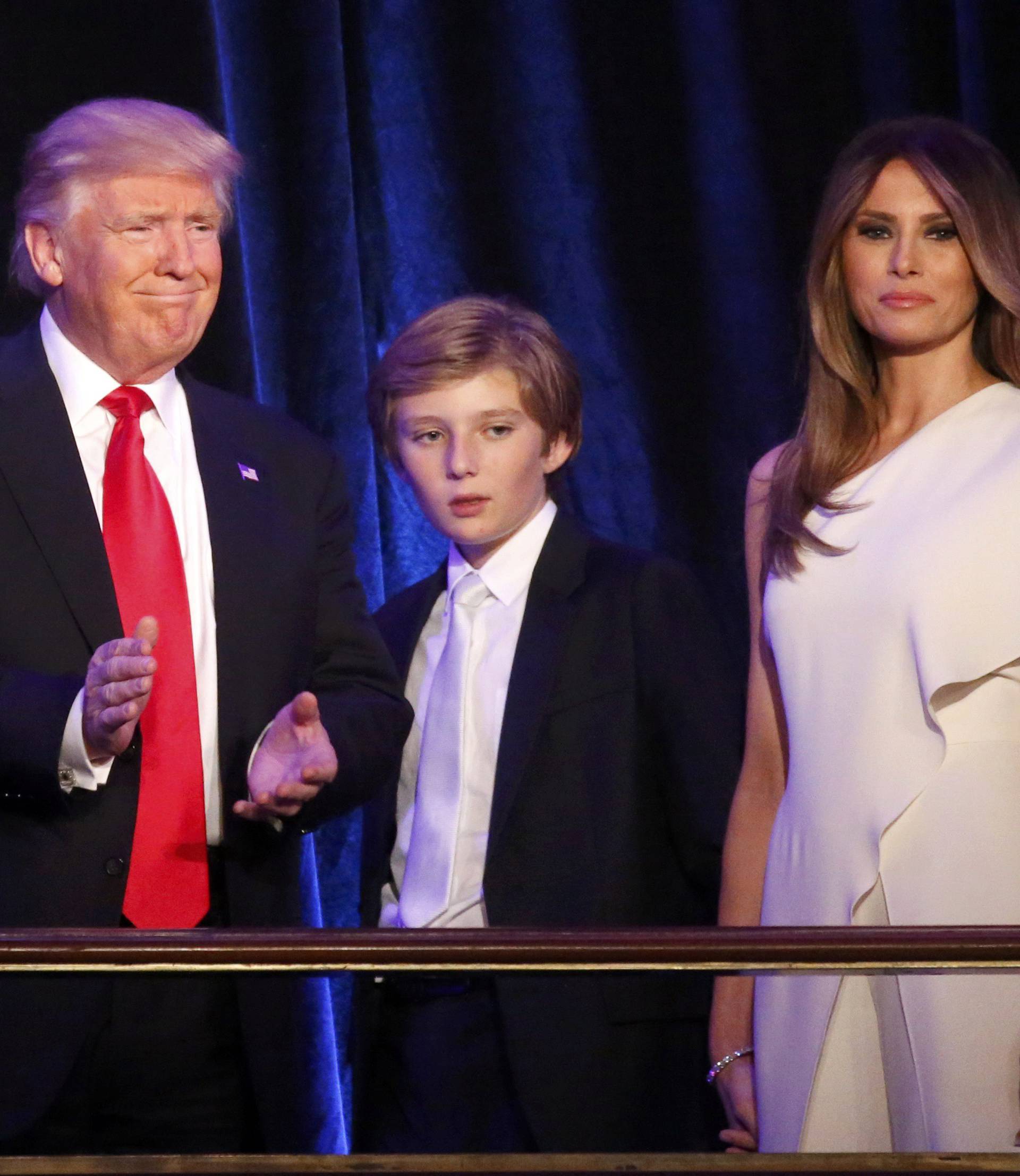 Republican U.S. president-elect Donald Trump waves at his election night rally in Manhattan, New York