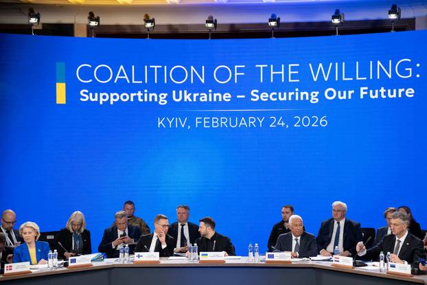 Ukrainian President Zelenskiy and EU leaders attend a meeting of 'Coalition of the Willing' in Kyiv