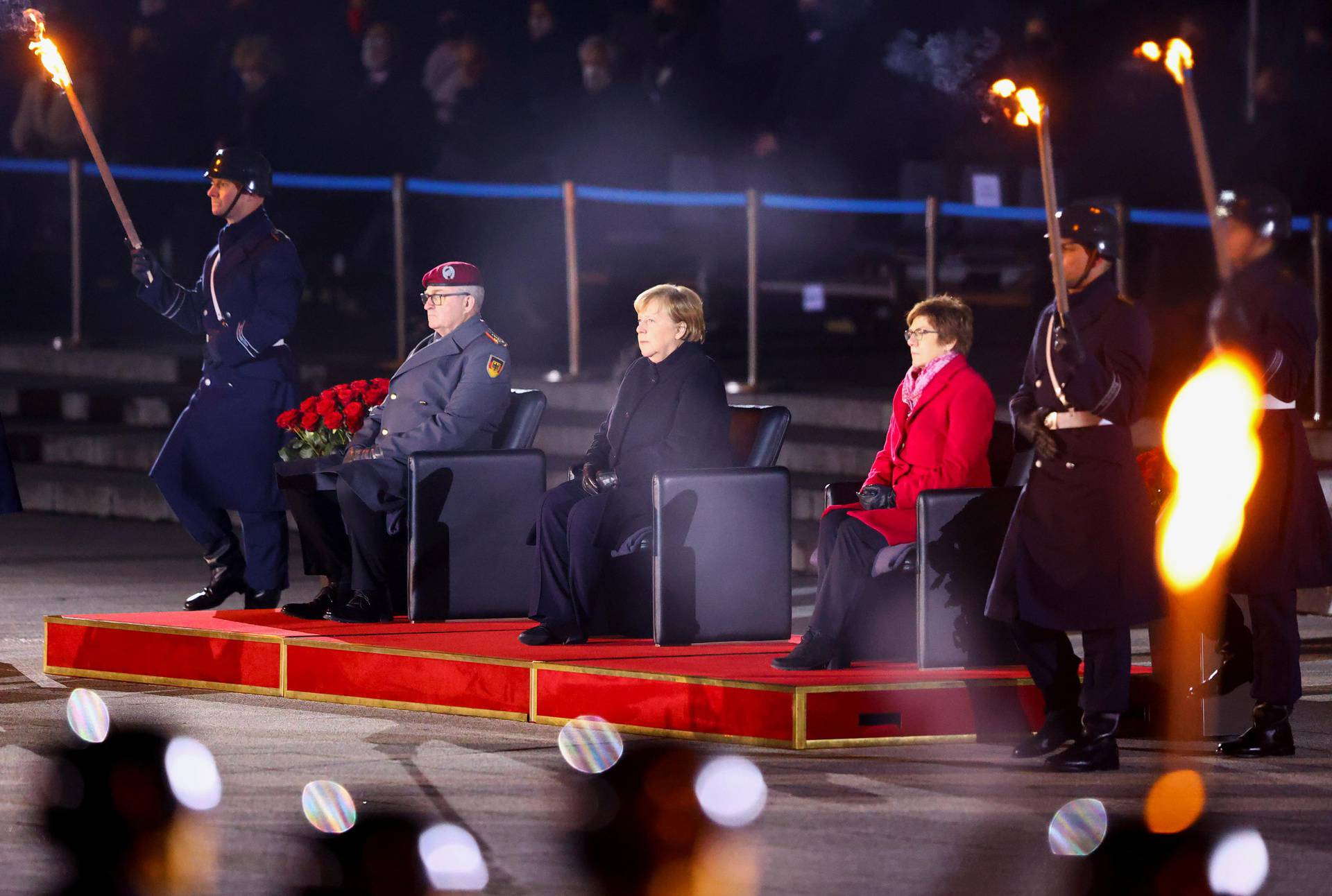 Outgoing German Chancellor Merkel is honoured with Grand Tattoo, in Berlin