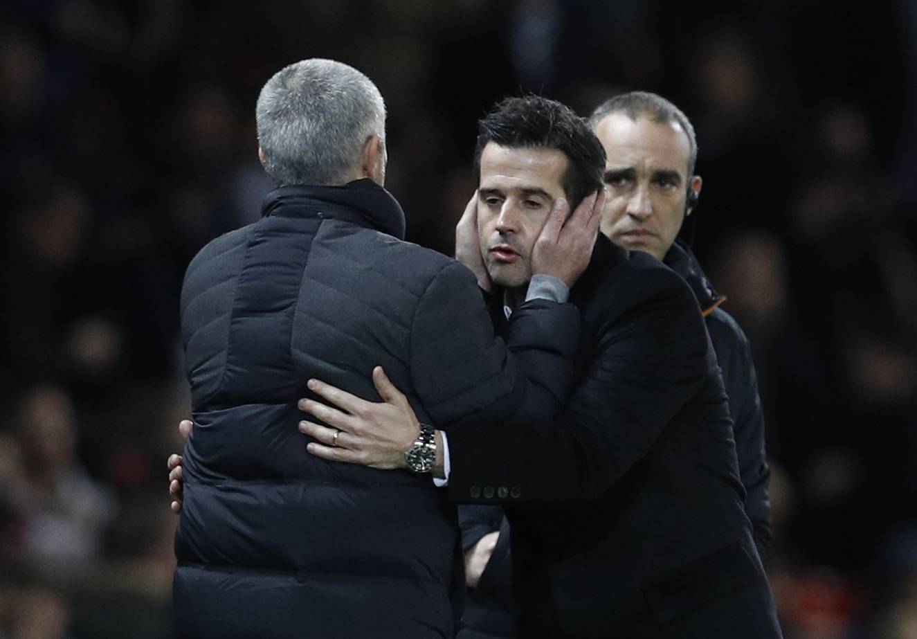 Manchester United manager Jose Mourinho and Hull City manager Marco Silva after the game
