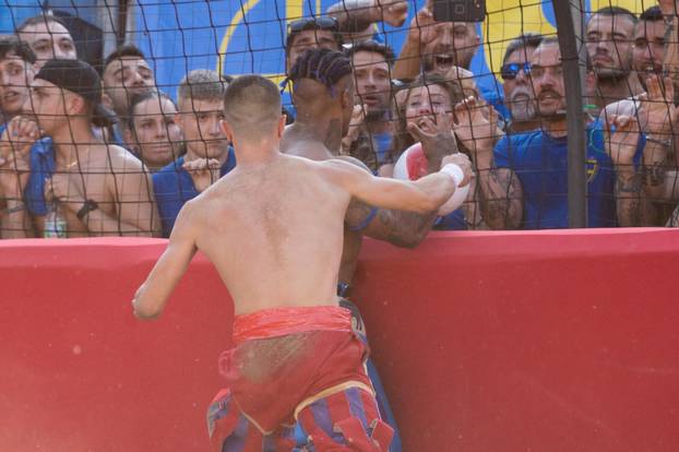 Florence, Final Azzurri Rossi of Calcio Storico Fiorentino In Piazza Santa Croce 8 to 7 for the Rossi