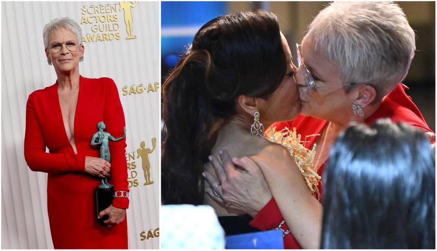 Jamie Lee Curtis pokazala svoje atribute u dekoltiranoj haljini pa strastveno poljubila kolegicu