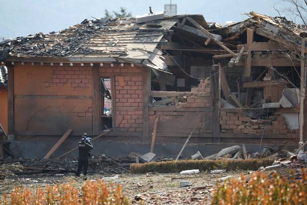 Aftermath of Mk82 bombs falling outside the shooting range during joint live-fire exercises, in Pocheon