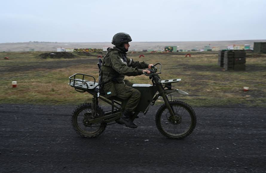 Russian service members demonstrate military equipment in the Rostov Region