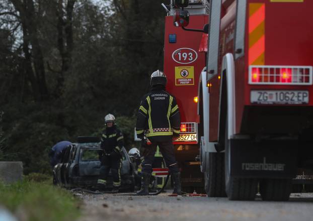 Zagreb: Vatrogasci gase automobil u ulici Vrtni put