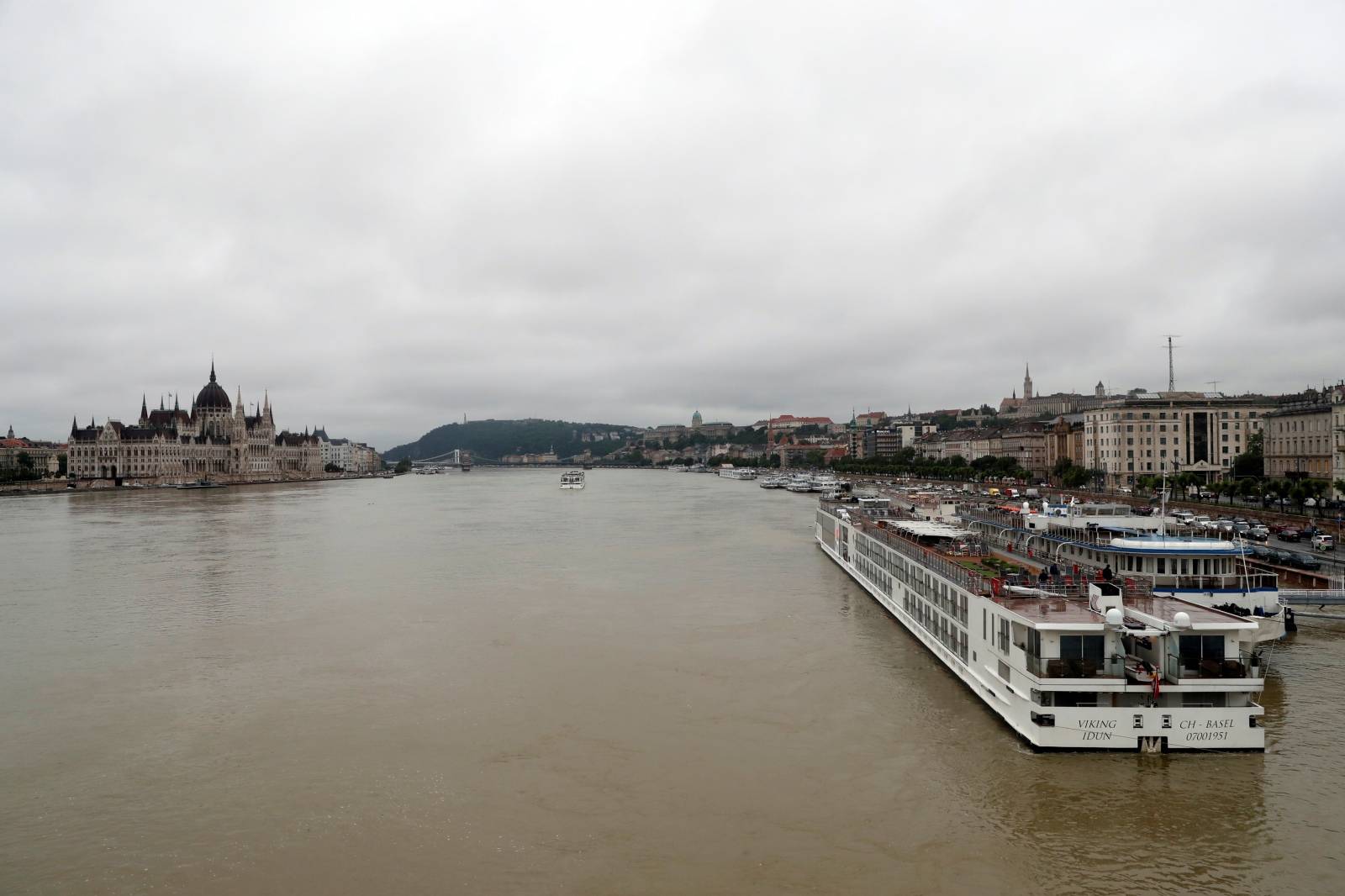 A river cruise boat is seen on the Danube river in Budapest