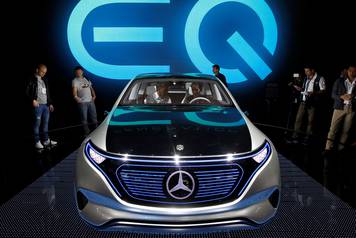 The Mercedes EQ concept car is displayed on media day at the Paris auto show, in Paris