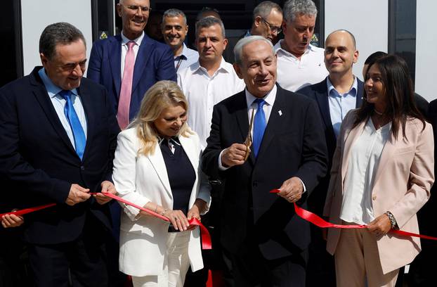 Israeli PM Netanyahu attends an inauguration event for Israel's new light rail line, in Petah Tikva