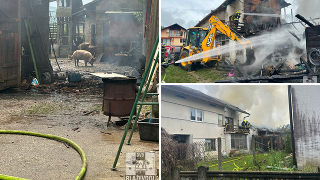 FOTO Spasili kuću u buktinji kod Svete Helene: Izvukli i životinje, vlasnik kuće zadobio opekline