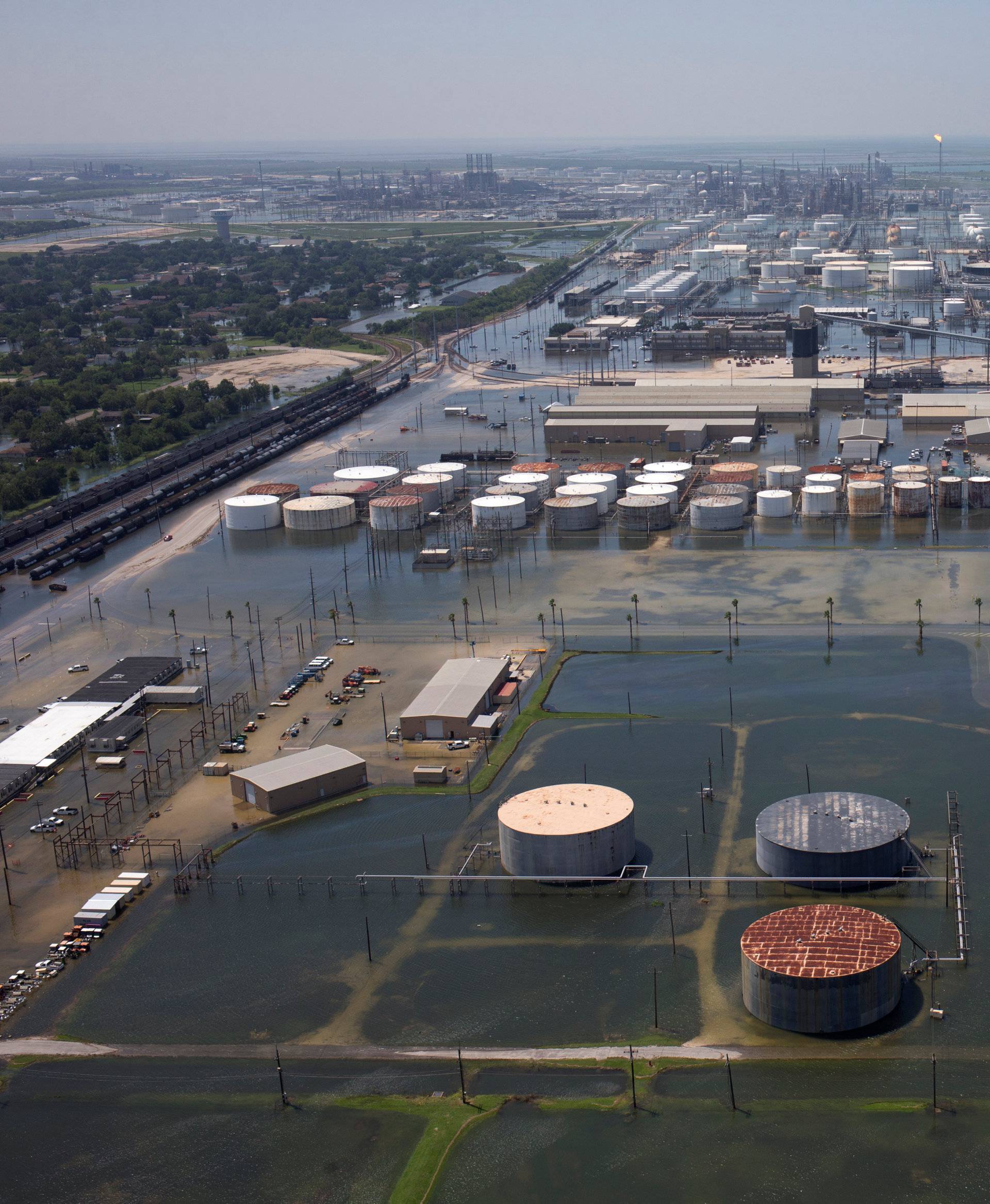 Flood waters caused by Tropical Storm Harvey encompass the Motiva Enterprises LLC in Port Arthur, Texas