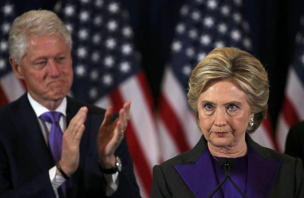 Hillary Clinton addresses her staff and supporters about the results of the U.S. election at a hotel in New York