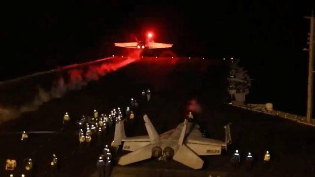 An aircraft takes off to join the U.S.-led coalition to conduct air strikes against military targets in Yemen