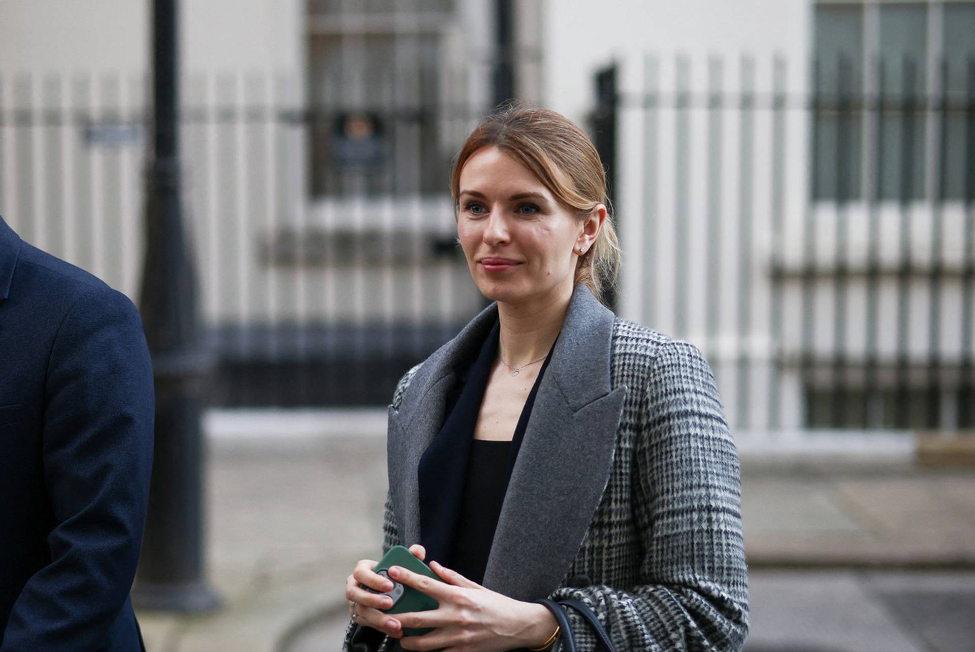 Ukraine's ambassador to the United Kingdom Vadym Prystaiko and Ukrainian Member of Parliament Lesia Vasylenko leave Number 10 Downing Street