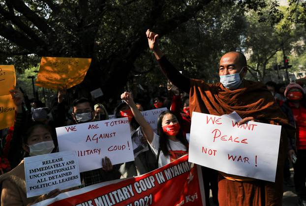 Protest against the military coup in Myanmar, in New Delhi