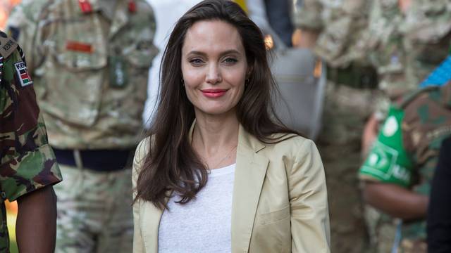 U.S. Actor and UNHCR Special Envoy Angelina Jolie arrives to give a statement at the The International Peace Support Training Centre in Nairobi, Kenya