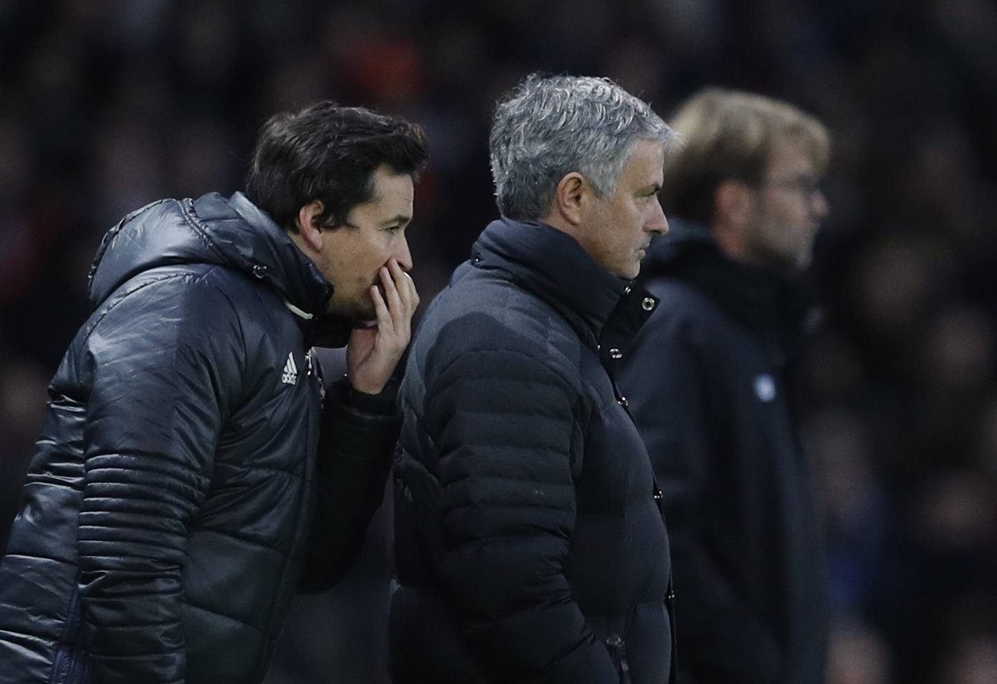 Manchester United manager Jose Mourinho and assistant manager Rui Faria
