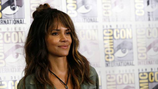 Cast member Berry poses at a press line for "Kingsman: The Golden Circle" during the 2017 Comic-Con International Convention in San Diego