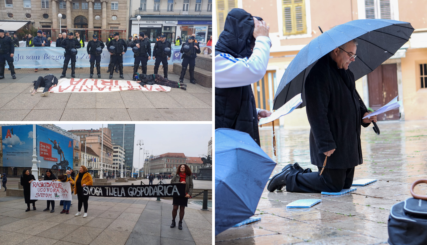 Opet molili i klečali na ulicama: U Zagrebu stigli i prosvjednici, razvili plakate i legli na njih