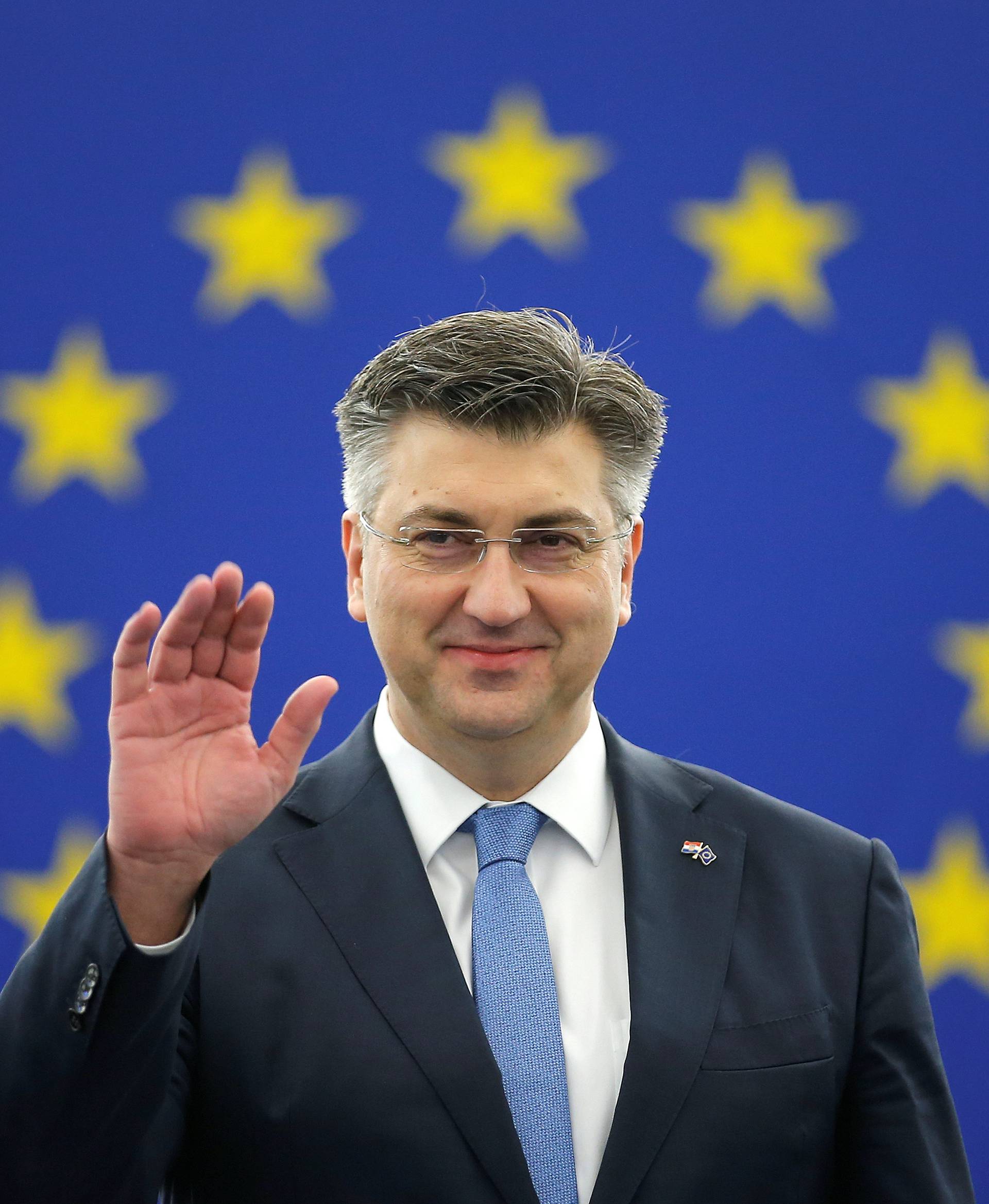 Croatia's Prime Minister Plenkovic arrives to deliver a speech during a debate on the Future of Europe at the European Parliament in Strasbourg