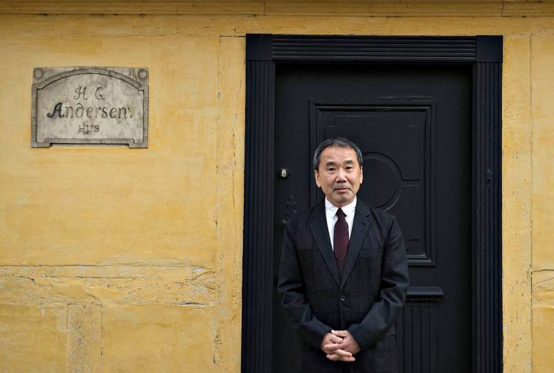 Murakami, laureate of Hans Christian Andersen Literature Award 2016, is seen outside H. C. Andersen's house in Odense