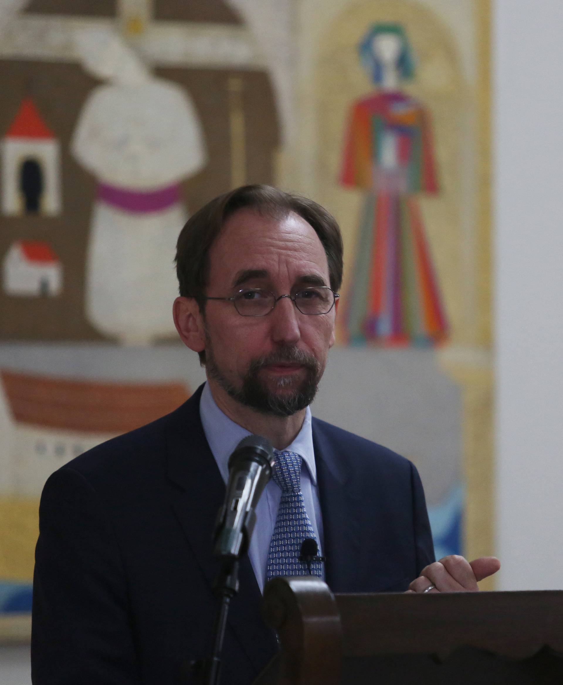 U.N. High Commissioner for Human Rights Hussein speaks at the Central American University in San Salvador
