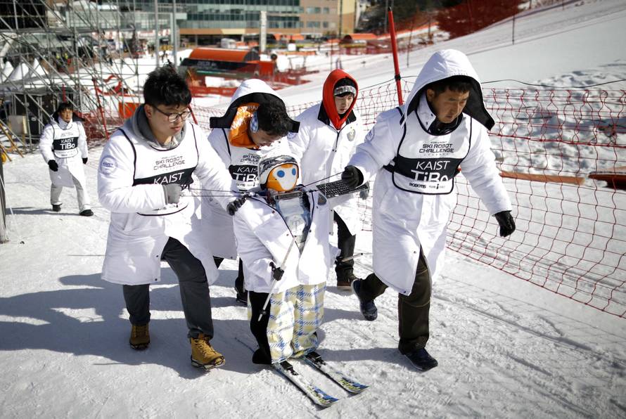 Robot TiBo takes part in the Ski Robot Challenge at a ski resort in Hoenseong
