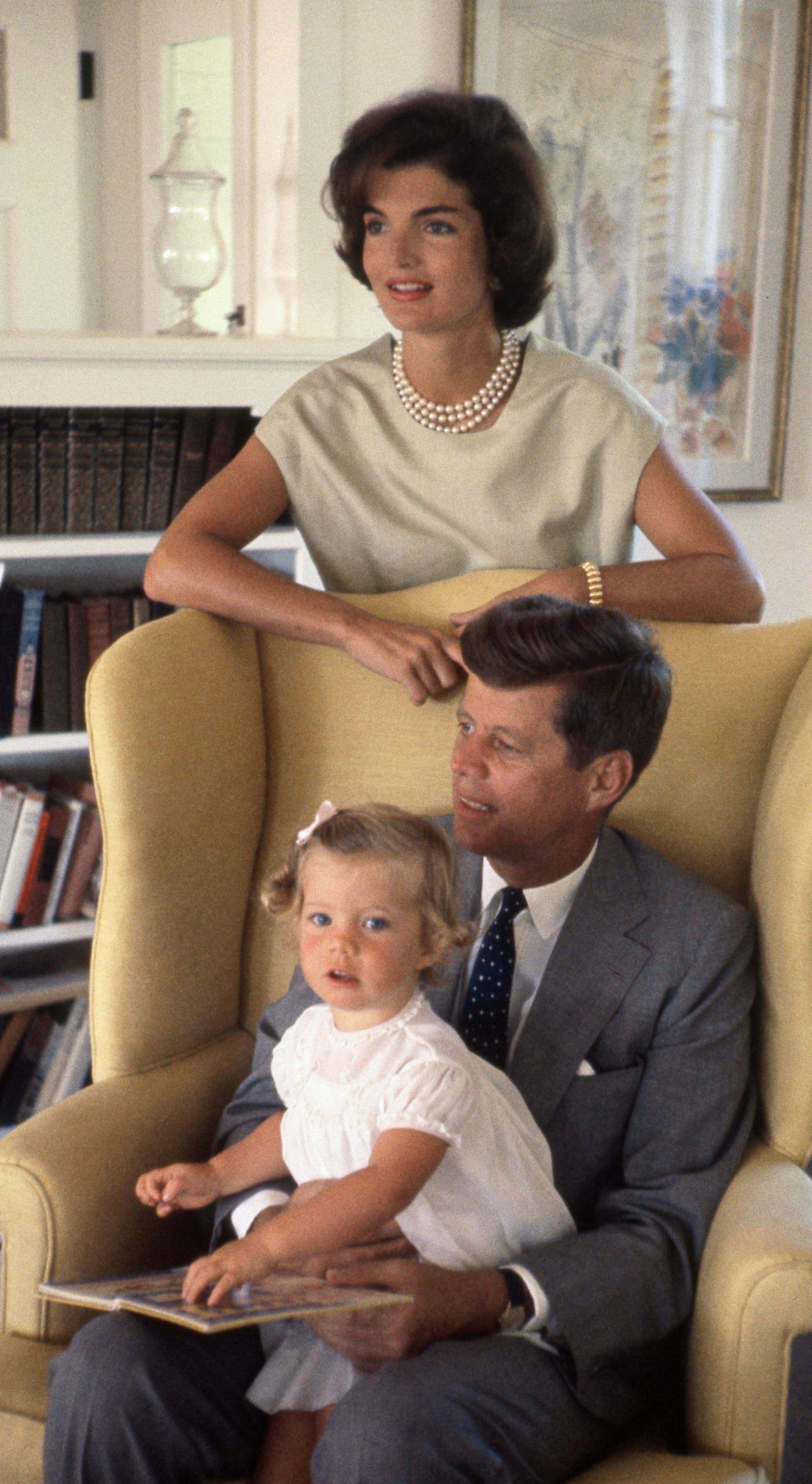 John F. Kennedy with Jacqueline and Caroline, at Hyannis Port, August 1959.