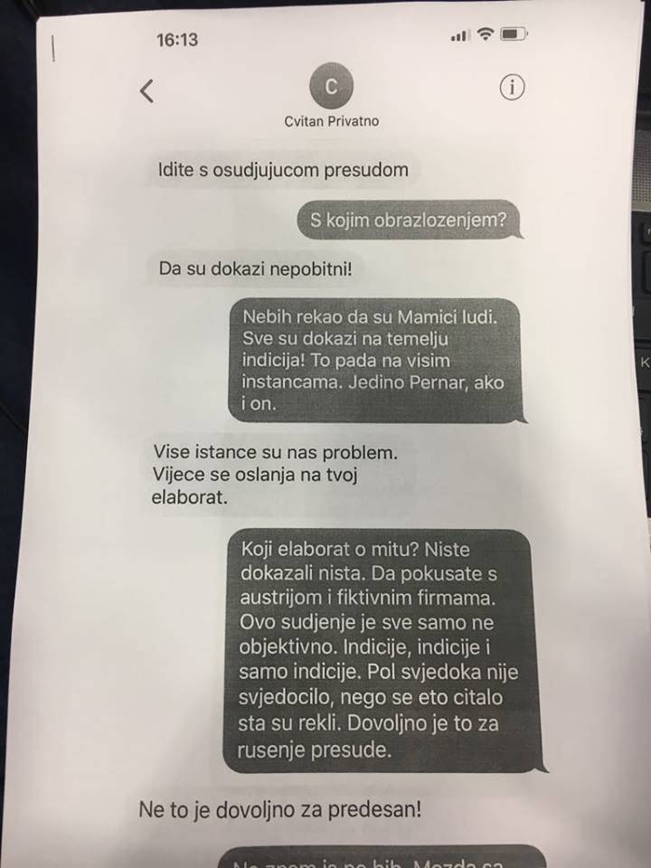 Maminjo je udario na Cvitana, tvrdi da ima njegovu prepisku